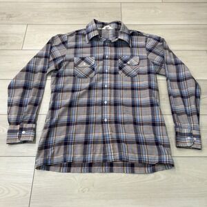 Vintage Levi's 90s Button Up Collared Shirt Western Blue Plaid Cowboy Tagged L